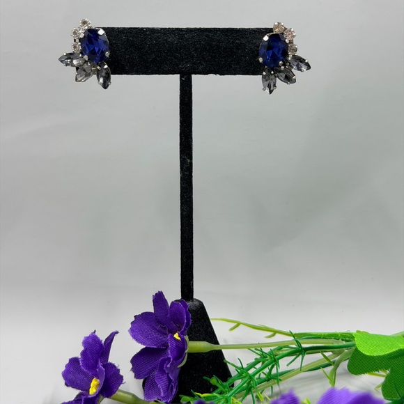 Genuine Navy Crystal Vintage Y2K Stud Earrings - Picture 2 of 8